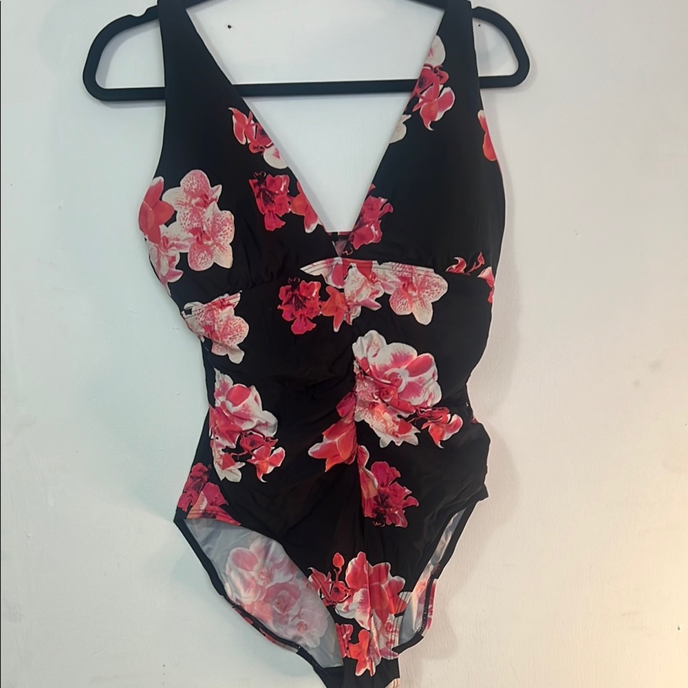 Floral Black and Pink One-Piece Swimsuit